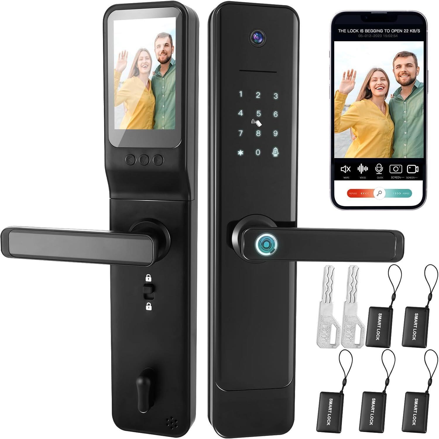 $146  4 in 1 Smart Door Lock with Camera, Black