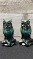 Vintage Pair Blue Mountain Pottery Owls 9.75" Tall