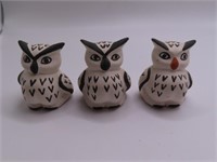 (3) Native American Signed 1.25" OWL Baby Pottery
