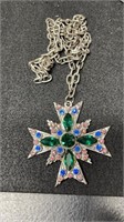 Multi Colored Rhinestone Maltese Cross Necklace 28