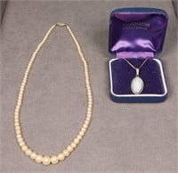 Sterling Silver Wedgwood Necklace + Faux Pearls