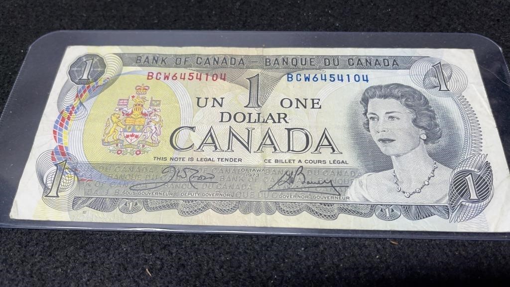 Circulated 1973 Canadian 1 Dollar Bill