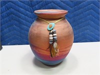 Jeremy Diller signed RAKU Pottery 7.5" Vase EXC