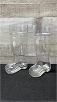 Pair Of Vintage Large Clear Glass Boot Vases Signe