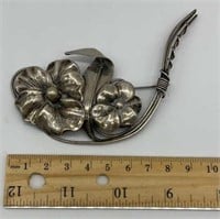 Silver Floral Pin Brooch