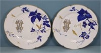 Pr. French Hand-Painted Monogrammed Plates