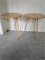 (2) Round Display Tables w/ Butcher Block Tops &