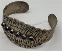 Mexico Silver Amethyst Cuff Bracelet