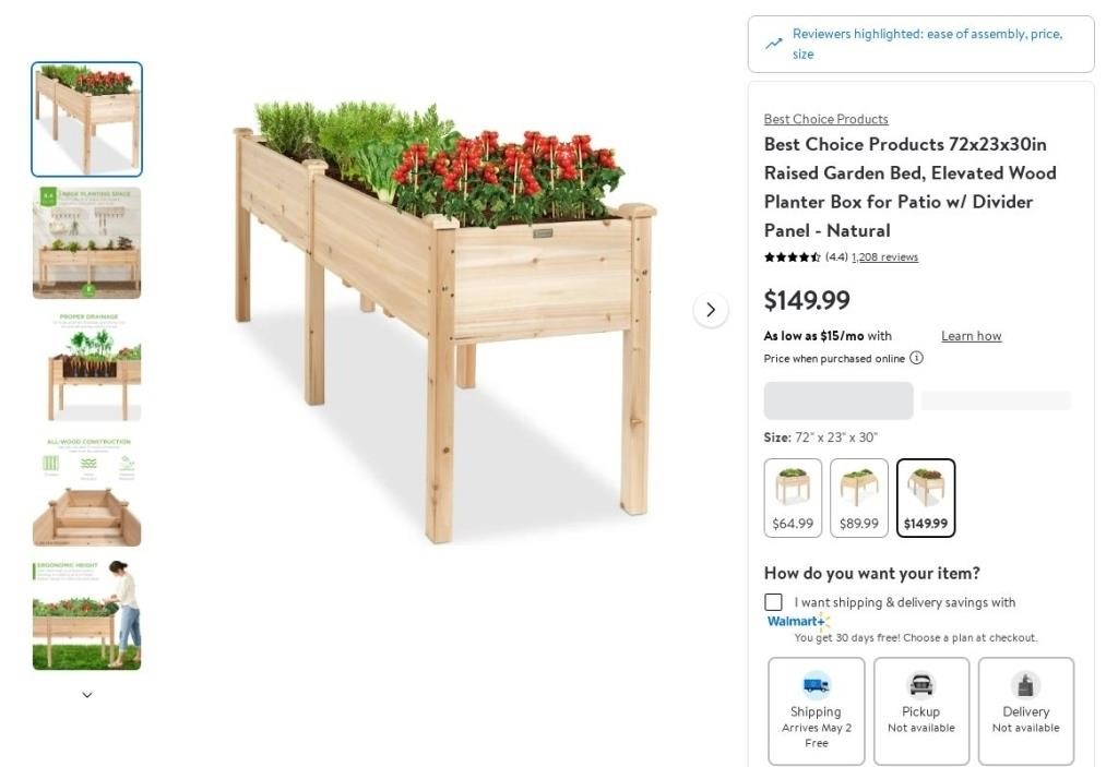 E2662  Best Choice Products Raised Garden Bed 72x2