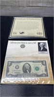 Jefferson First Nickel & Last 2 Dollar Bill The He