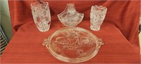 Various crystal pieces and a platter
