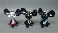Three Fenton Black Decorated MIce Figurines