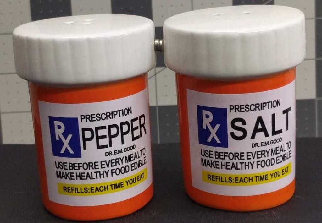 Magnetic Salt and pepper shakers "RX" bottles
