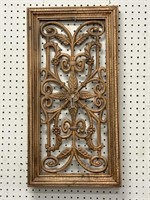 Antique style wooden framed cast iron wall hanging