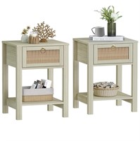 E2815  Surmoby Nightstand, 2 Tables Rattan Drawer,