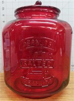 Red glass Salted Peanuts jar