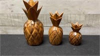 Vintage Hand Carved 3 Piece Wooden Pineapple Set 8