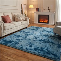8X10 ft Arbosofe Rug, Tie Dyed Blue Fluff