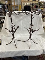 Pair of new wrought iron candle stands. Oak leaf
