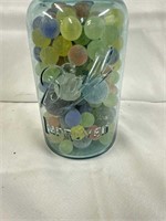 Antique blue ball improved quart fruit jar full