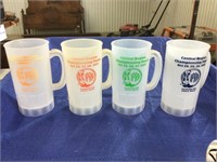 Four plastic mugs and two metal drink bottles