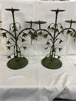Pair of candle stands with bamboo leaf decoration