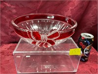 Crystal bowl with cranberry bow & band around top