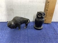 Two cast iron minis - owl and Buffalo