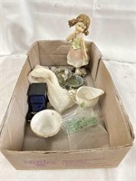 Porcelain figurine, small cream & sugar, jewelry
