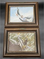 2- Prints of Vintage WWII Fighter Planes in Action