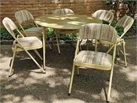 Vtg. Round Folding Card Table & 6 Folding Chairs