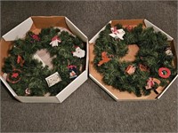 2- Decorated 22in Christmas Wreaths