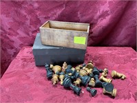 Vintage carved 32 wooden  chess pieces
