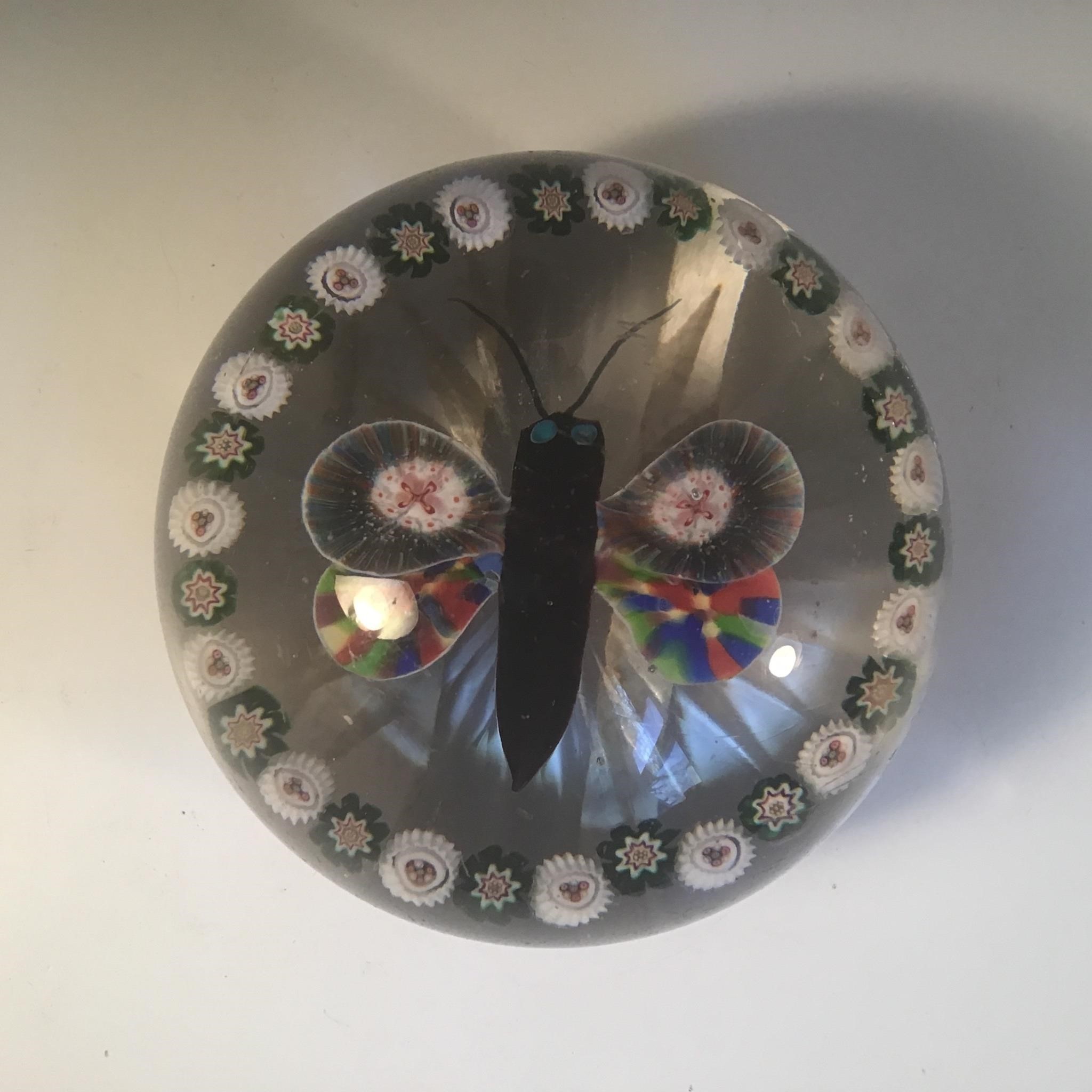 BACCARAT BUTTERFLY PAPERWEIGHT MILLEFIORI C1855