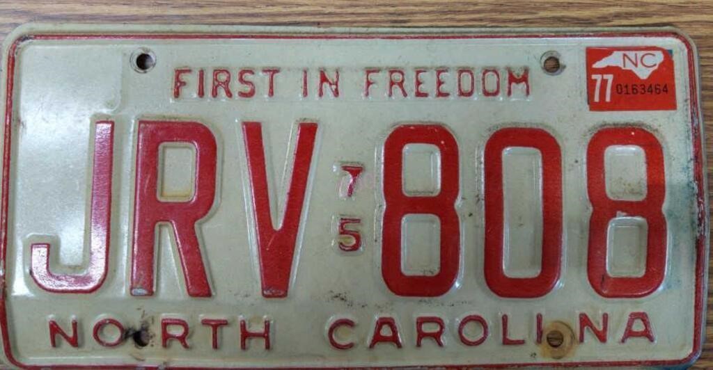 Vintage 1975 NC license plate