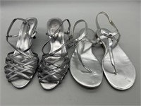 Guess & Ralph Lauren Silver Sandals, Size 6.5