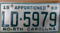 Vintage 1980 NC  Apportioned license plate