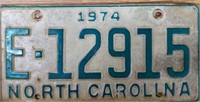 Vintage 1974 NC license plate