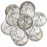 10 pcs. Walking Liberty Half Dollars- 90% Silver