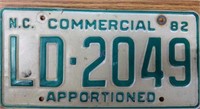 Vintage 1982 NC commercial license plate