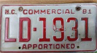 Vintage 1981 commercial NC license plate