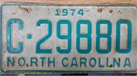 Vintage 1974 NC license plate