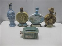 Five Ceramic Whiskey Decanters Tallest 12"