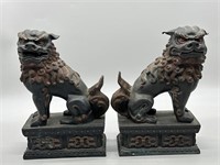 Pair Resin Guardian Foo Dogs on Stand