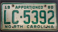 Antique 1980 NC apportioned license plate