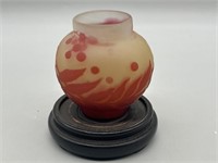 Small Frosted Glass White & Red Asian Vase