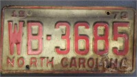 Antique 1973 NC license plate