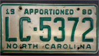 Antique 1980 apportioned NC license plate