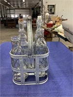 14 inch tall metal bottle carrier with vintage