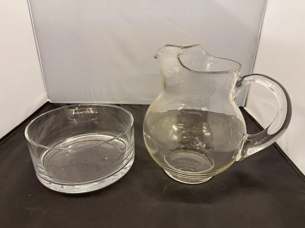 Glass Pitcher and Bowl
